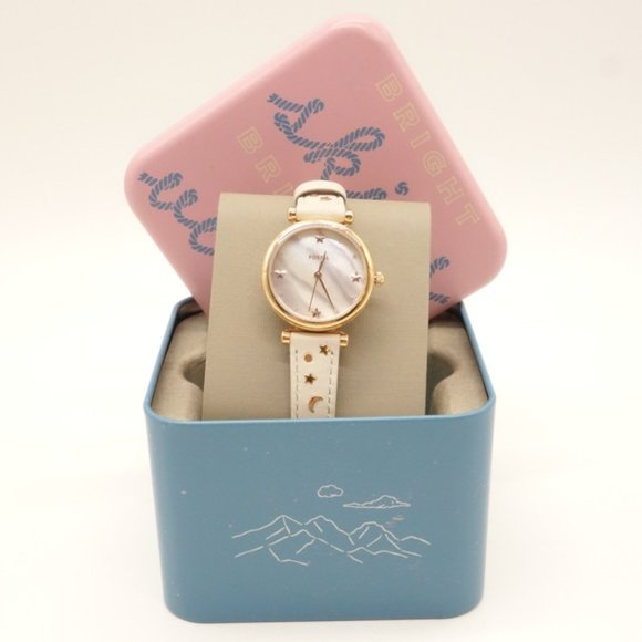 NEW Fossil Women's Moon & Stars Ivory Leather Watch ES4526 $125 - Picture 6 of 6